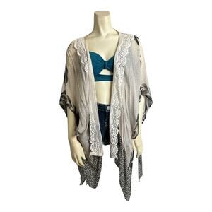 Anthropologie Elizabeth Gillet Sheer Kimono Boho Watercolor Crochet Beach